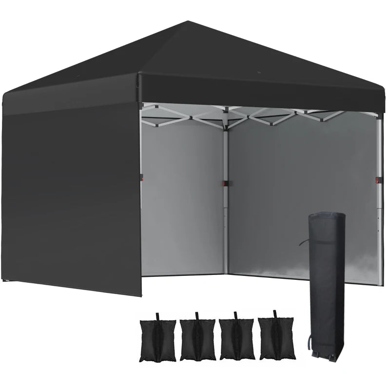 3m x 3m Pop Up Event Shelter - Height Adjustable Party Tent with 2 Sidewalls - Weight Bags and Wheeled Bag Included