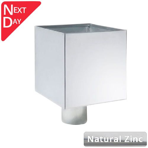 Natural Zinc Plain Box Hopper Head 200w x 200d x 200h with 100mm Outlet - Trade Warehouse