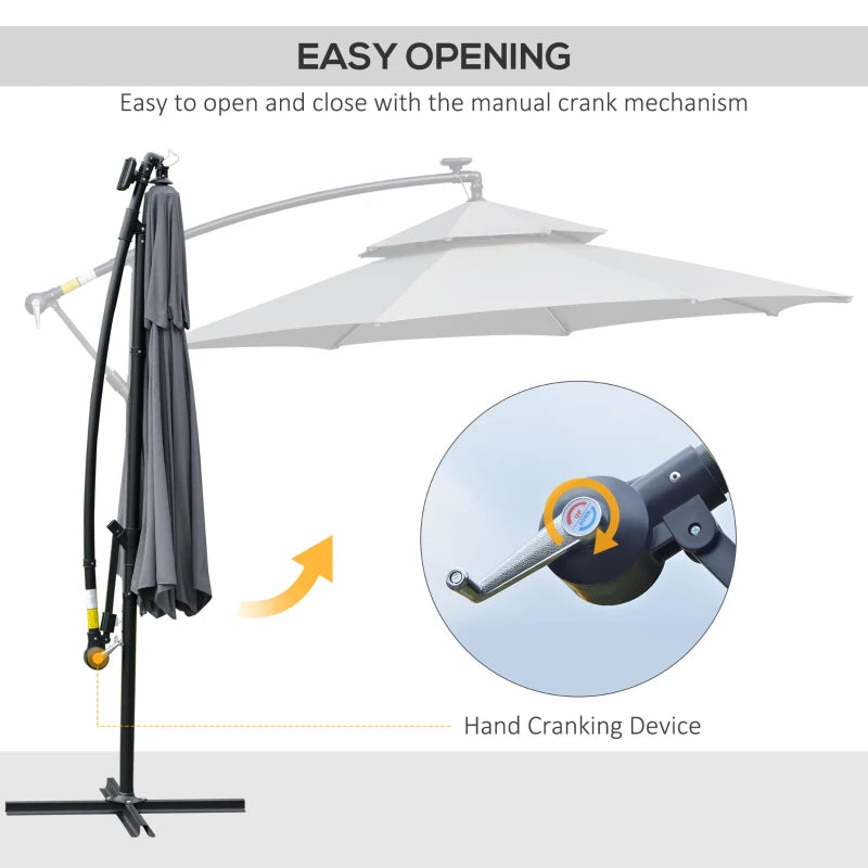 Grey 3m Hanging Umbrella with Double Roof