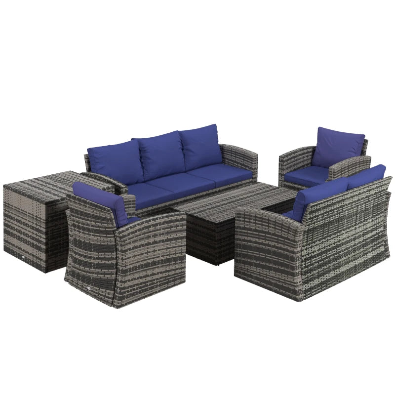 Navy 6 Piece Rattan Sofa Set With Storage Table