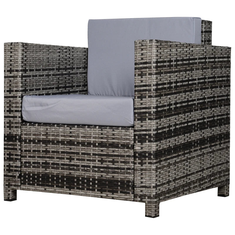 Grey Single Seater Rattan Armchair with Armrests