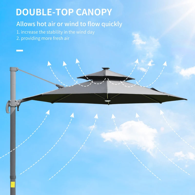 2.8H x 3.3m Dark Grey Cantilever Parasol With Solar Lights