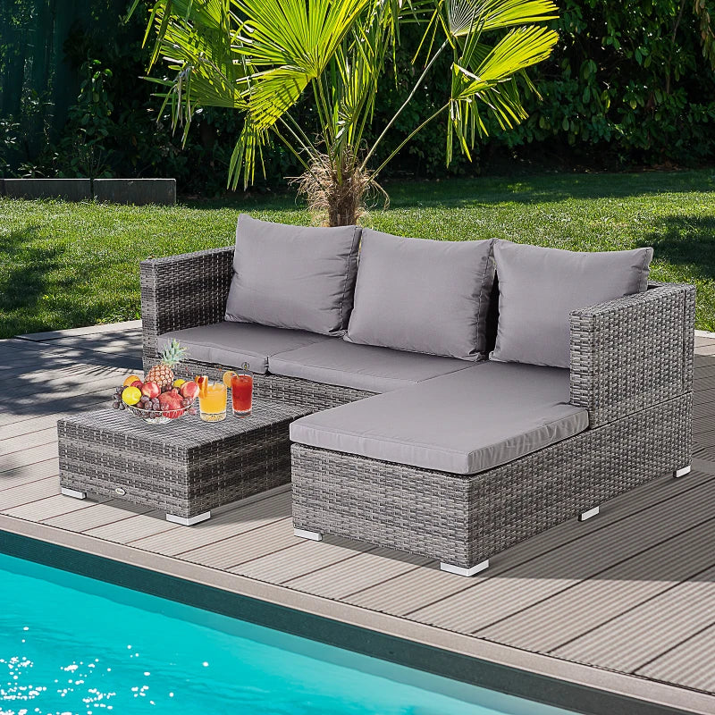 Grey 3-Piece Rattan Sofa Set with Cushions