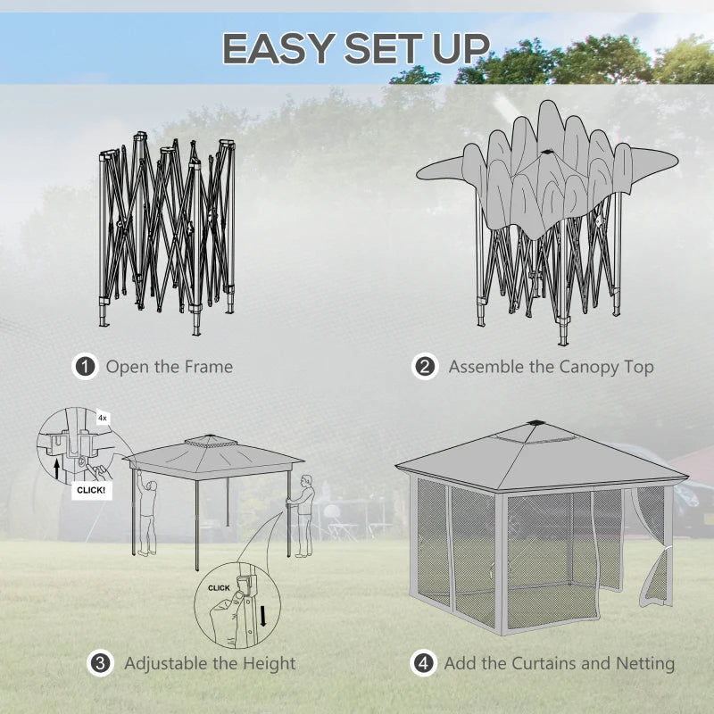 Grey Pop Up Gazebo with Solar-Powered LED Lights