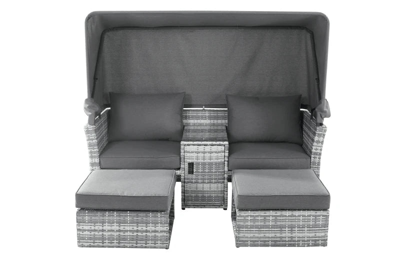 Grey 2-Seater Rattan Chairs With Coffee Table and Canopy