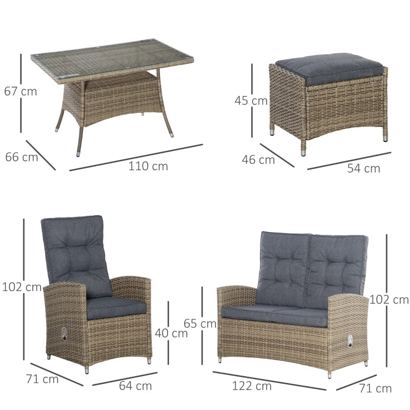 Mixed Grey 4 Seater Rattan Dining Set -Includes Chaise Lounge With Adjustable Backrest