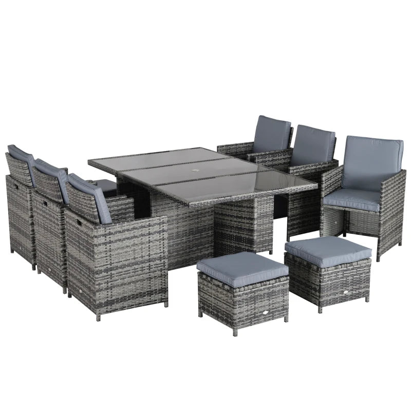Mixed Grey 10 Seater Cubed Rattan Dining Set