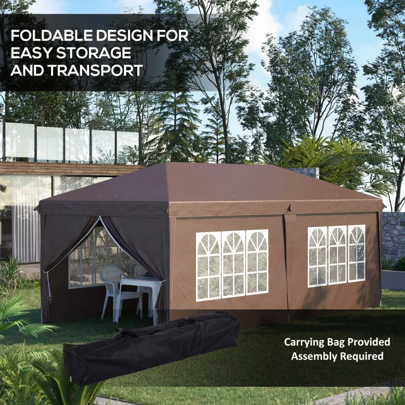 3m x 6 m Brown Pop Up Gazebo with Sides and Windows