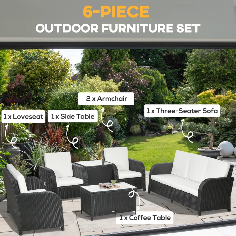 Black 7 Seater Rattan Furniture Set with Wicker Sofa, Reclining Armchair and Glass Table