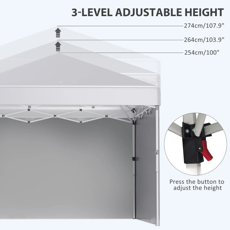 3m x 3m White Pop Up Gazebo with 2 Sidewalls