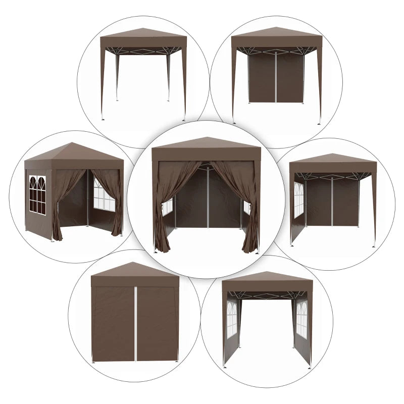 2m x 2m Brown Gazebo With 2 Walls and 2 Windows