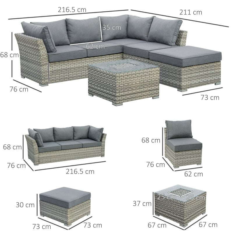 Riviera Luxe 5-Seater Wicker Lounge: Light Grey Rattan Corner Set with Tea Table - Trade Warehouse