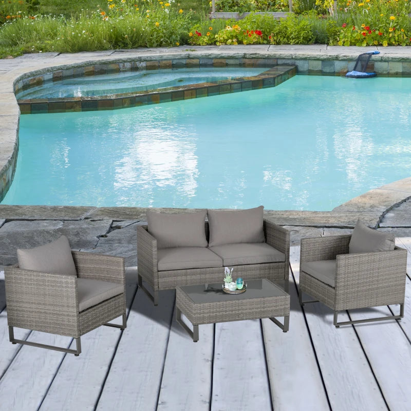 Light Grey Wicker Chairs and 2 Seater Sofa With Glass Top Coffee Table