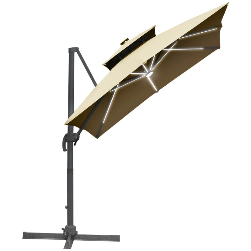 2.65H x 2.48m Khaki Tiered LED Adjustable Cantilever Parasol