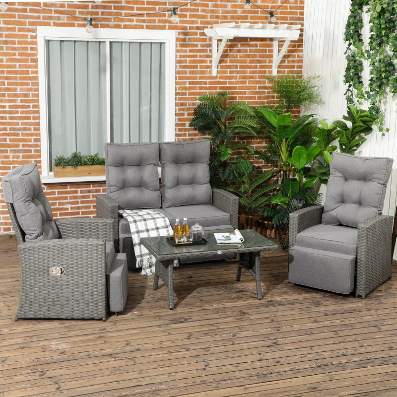 4 Seater Reclining Rattan Chairs With 2-Seater Wicker Sofa