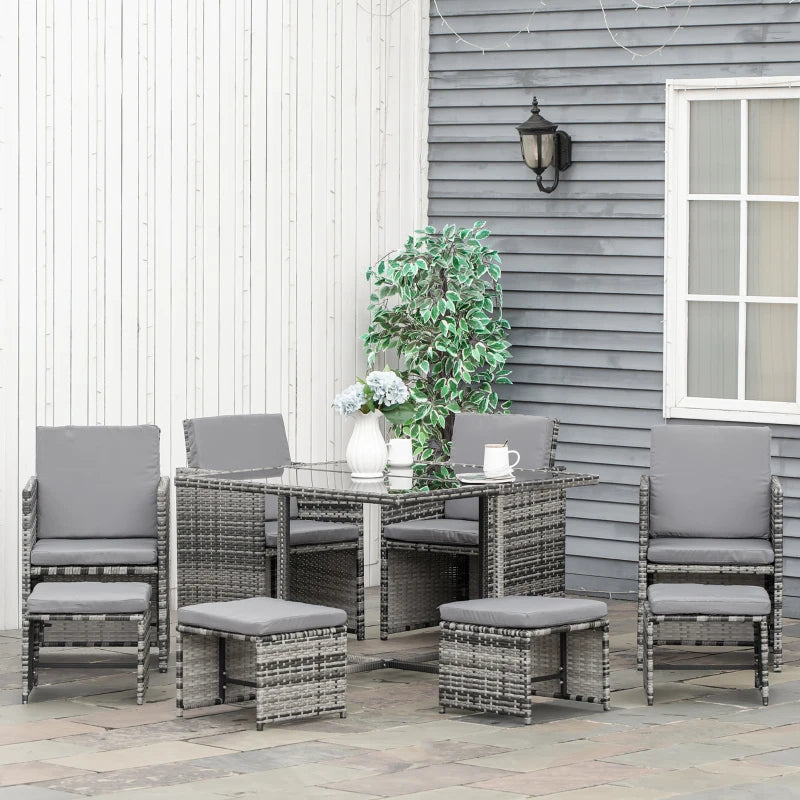 8 Seater Rattan Dining Set With Stools