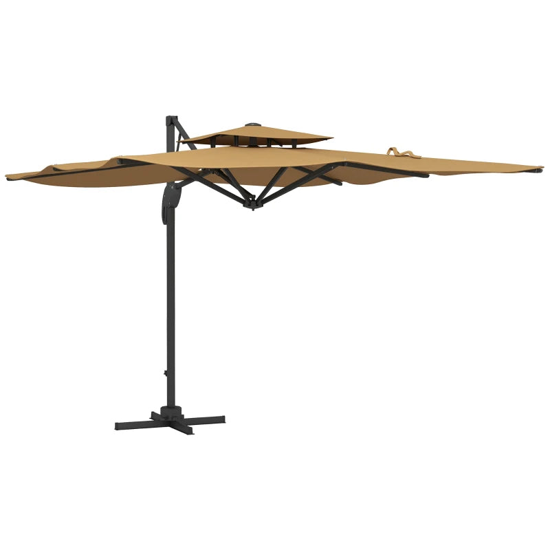 Khaki 3m Cantilever Parasol with Hydraulic Mechanism - Dual Vented