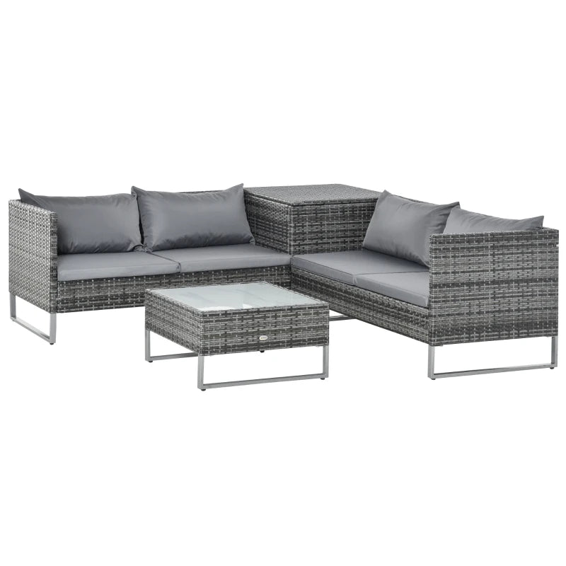 x2 Mixed Grey Rattan Sofas With Grey Cushions and Table Set with