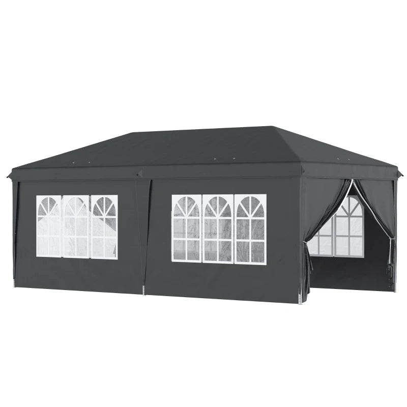 Black 3m x 6 m Pop Up Gazebo with Sides and Windows