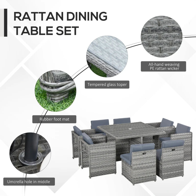 8 Seater Grey Rattan Dining Set With Table