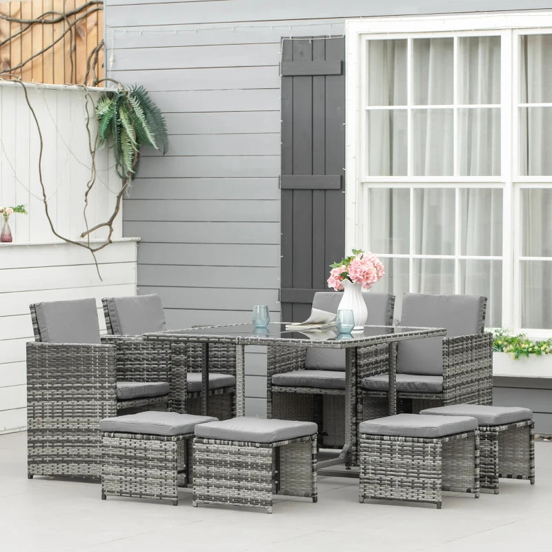 8 Seater Rattan Dining Set With Stools