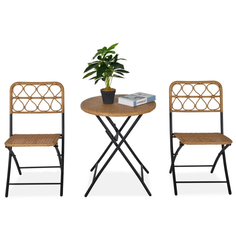 Natural Brown Wicker Bistro Set With Foldable Table