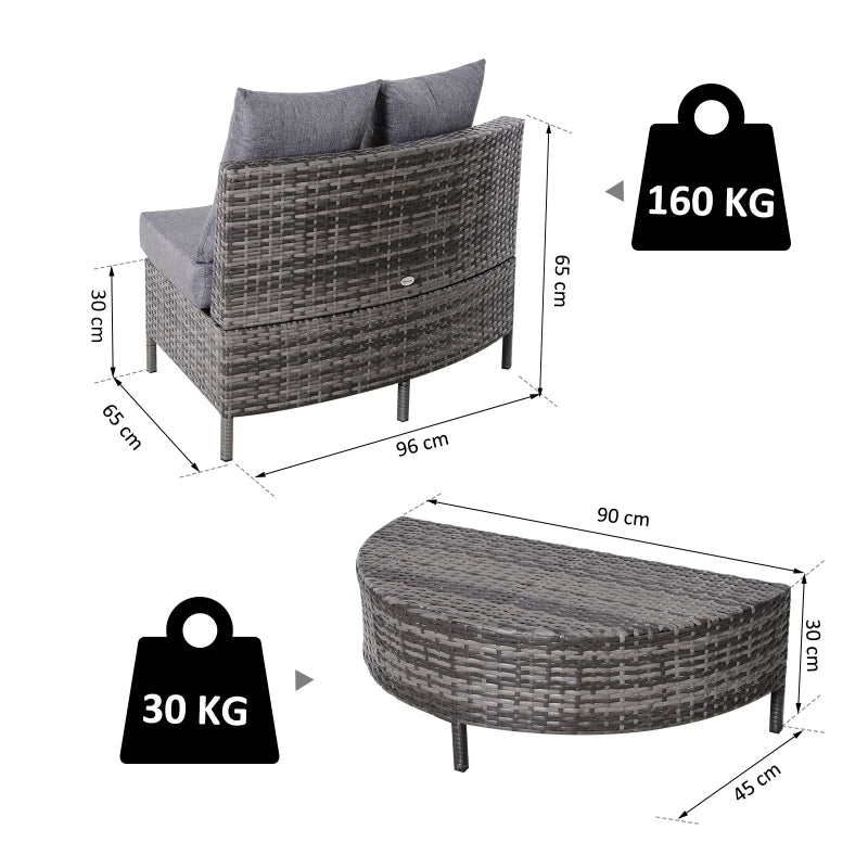 Grey4 Seater Half Round Rattan Sofa Set With Table