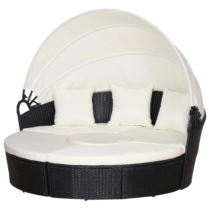 Black Five-Piece Rattan Garden Bed With Canopy And Cream Cushions