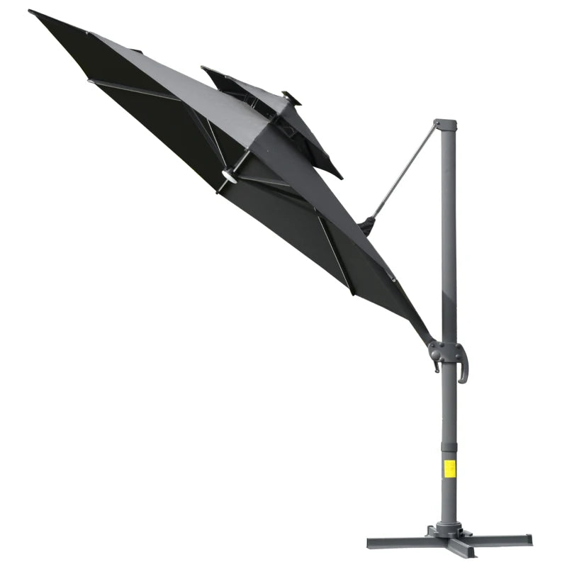 2.8H x 3.3m Dark Grey Cantilever Parasol With Solar Lights