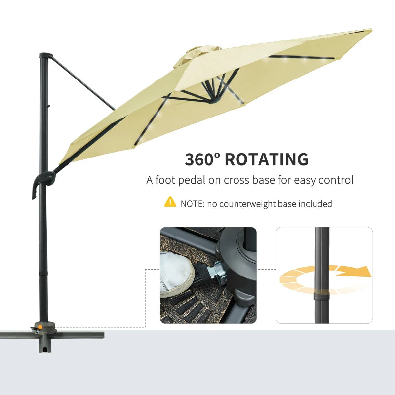 3m x 2.45m Beige Adjustable Cantilever Parasol With LED Lights