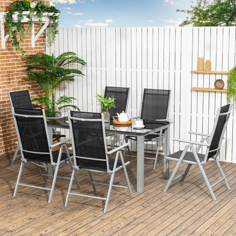 6 Seater Outdoor Aluminium Dining Ensemble - Foldable Chairs