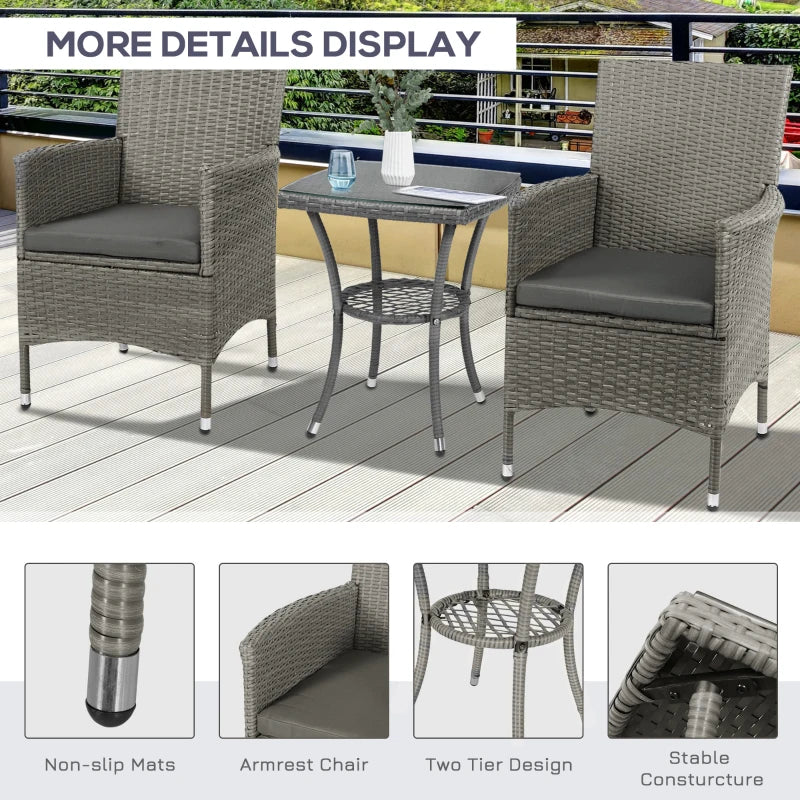 Grey Rattan Bistro Set For Balcony - Table and Chairs