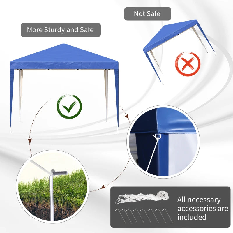 Blue 3m x 3m Pop Up Gazebo - Height Adjustable With Bag