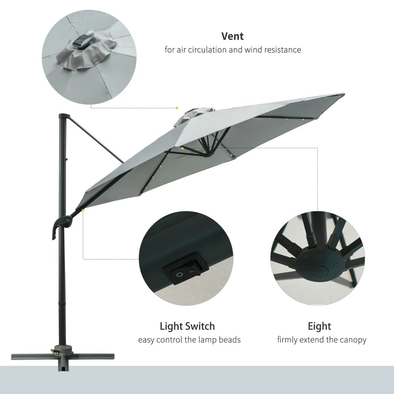 Grey 3m Cantilever Parasol With Cross Base