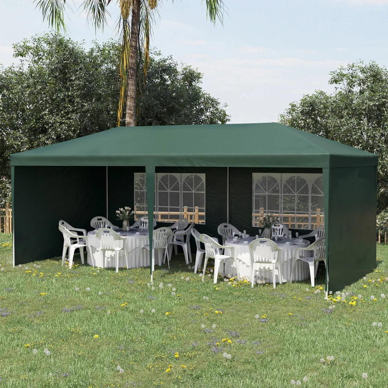 Green 6m x 3m Party Tent with Windows and Side Panels