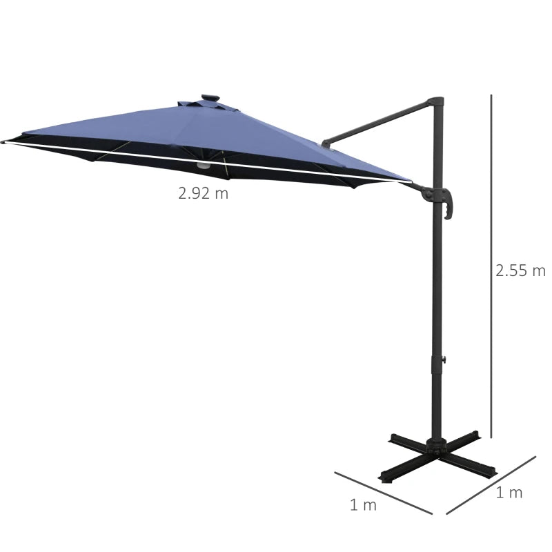 Blue 3m Cantilever Parasol With LED Lights & Aluminium Frame