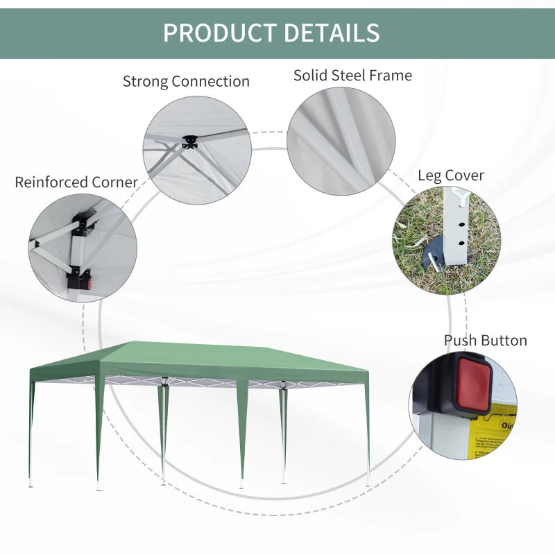 Green 6m x 3m x 2.65m Pop Up Gazebo With Double Roof and Carrying Bag