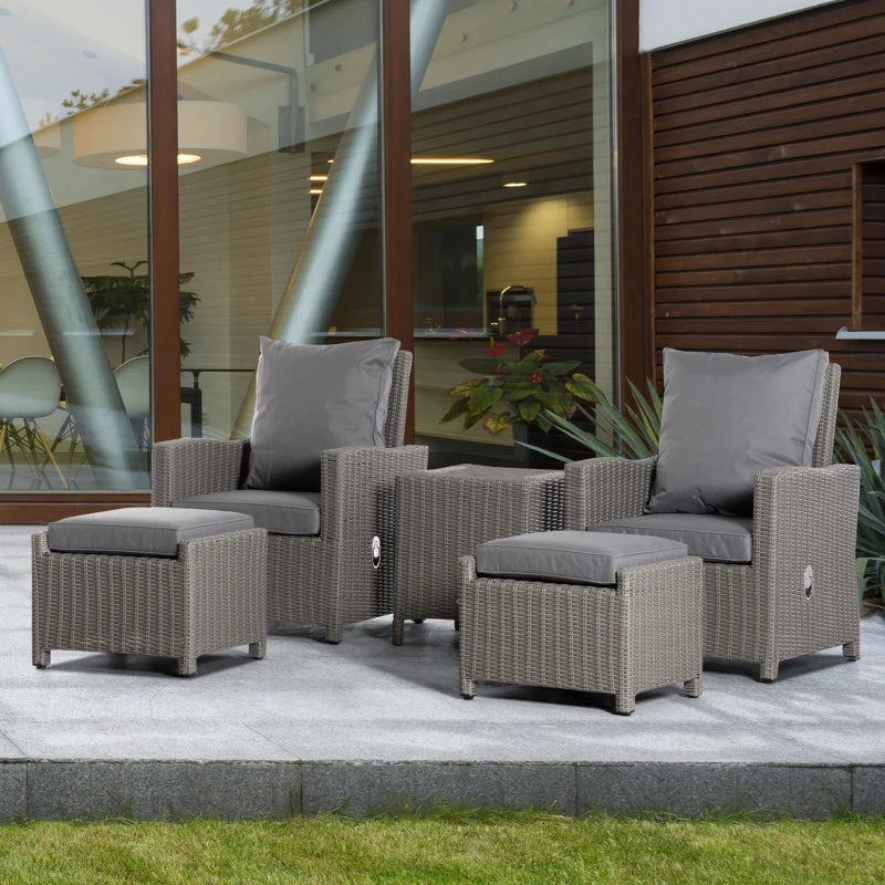 Grey Adjustable Rattan Chairs With x2 Footstools and Cooler Bar Coffee Table & Cover