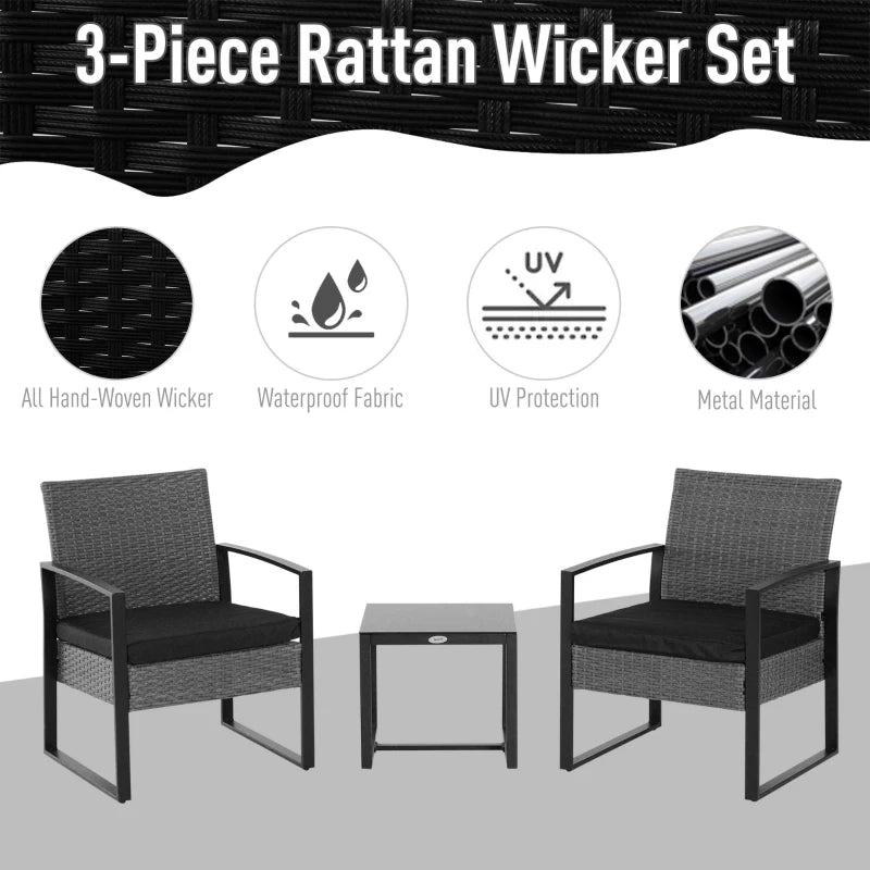 Grey/Black Rattan 2 Seater Patio Set