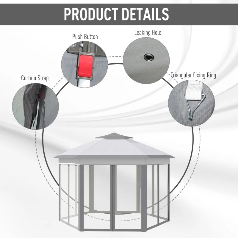 Grey Hexagon Pop Up Gazebo With Double Roof and Netting