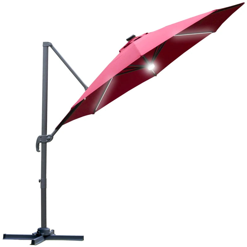 2.55H x 2.92m Red LED Adjustable Cantilever Parasol