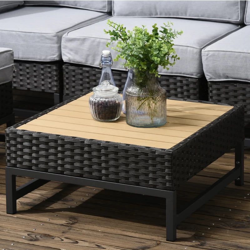 Brown 3 Seater Rattan Sofa with Cushions and Wood-Effect Top Table
