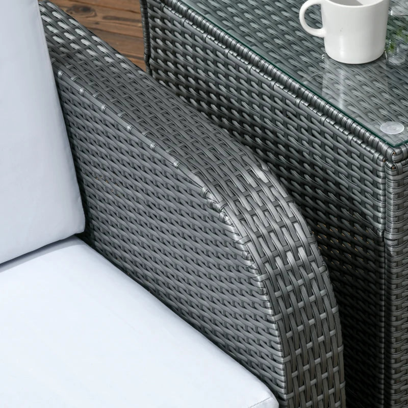 Grey 7 Seater Rattan Furniture Set with Wicker Sofa, Reclining Armchair and Glass Table